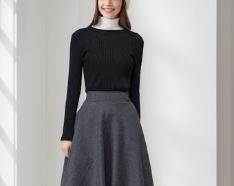 Wool skirt, Wool midi skirt, flare skirt, Swing A line skirt, women skirts winter, Elastic waist skirt, Gray wool skirt, Ylityle C1193