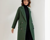 Wool Coat, Green Long Wool Coat, Warm Winter Coat Women Wool Coat, Green Long Wool Coat, Warm Winter Coat Women