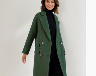 Wool coat, Green Long Wool Coat, Warm Winter Coat Women, Relaxed Fit Coat, Oversized Wool Coat, Wool Jacket, Custom Ylistyle  coat C1763#