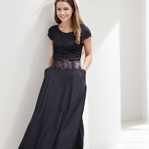 【すいかページ】linen＊墨黒＊かっぽう着ワンピース すいか様専用ページ】linen＊墨黒＊かっぽう着ワンピース （ONE