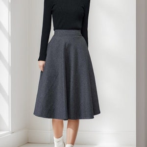 Wool skirt, Wool midi skirt, flare skirt, Swing A line skirt, women skirts winter, Elastic waist skirt, Gray wool skirt, Ylityle C1193 image 1