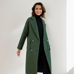 Wool Coat, Green Long Wool Coat, Warm Winter Coat Women Wool Coat, Green Long Wool Coat, Warm Winter Coat Women