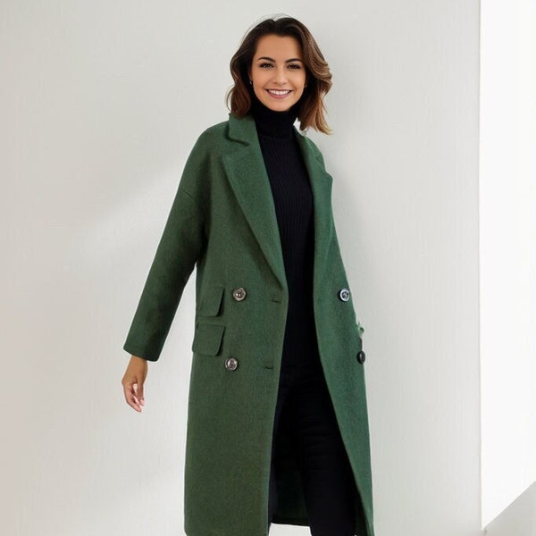 Wool coat, Green Long Wool Coat, Warm Winter Coat Women, Relaxed Fit Coat, Oversized Wool Coat, Wool Jacket, Custom Ylistyle  coat C1763#