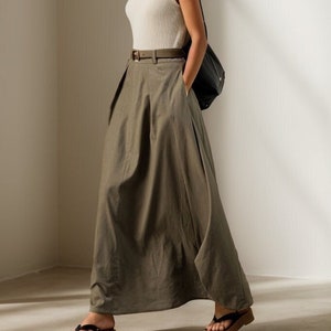 Army Green Linen Skirt, Linen maxi skirt, Asymmetrical linen skirt, Plus size Skirt, Summer skirt with pockets, Casual Skirt, Ylistyle C3921