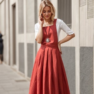 Linen dress, Summer Women&#39;s Linen Pinafore Dress, Organic Linen dress, A-line Pinafore Dress With Pockets, Custom dress, Ylistyle C2752