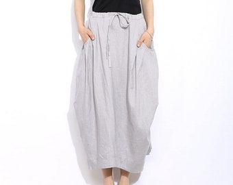 Casual Linen Skirt Cream Beige Mid-Length Woman's Skirt | Etsy