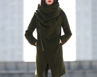 Abrigo de lana verde militar, abrigo de mujer, abrigo de invierno, abrigo cálido, abrigo de lana, abrigo de lana para mujer, abrigo de lana de invierno, abrigo cálido de invierno C189