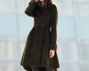 Green coat, winter coats for women, winter coat, coat, jacket, wool coat, Asymmetrical coat, womens coats, army green coat, coats C178