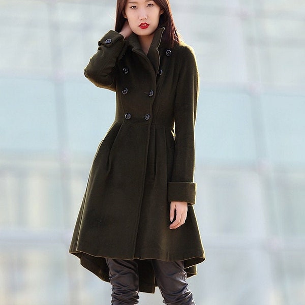 Green coat, winter coats for women, winter coat, coat, jacket, wool coat, Asymmetrical coat, womens coats, army green coat, coats C178