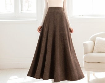 Long Wool Skirt, A-Line Maxi Wool Skirt Women, High Waisted Wool Skirt, Winter Wool Skirt With Pockets, Custom skirt, Ylistyle C4263