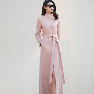 Pink long wool maxi coat, women wool trench coat, Winter jacket coat Belted wool coat, Autumn winter outerwear, Custom coat, Ylistyle C1789 C1-pink- C1789