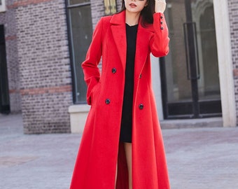 Red Wool Coat, Long Wool Coat, Double-breasted Wool Coat, Belted Wool Coat, Winter Coat Women, Autumn Winter Outerwear, Ylistyle C1743