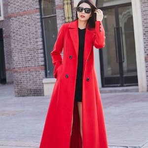 Red Wool Coat, Long Wool Coat, Double-breasted Wool Coat, Belted Wool Coat, Winter Coat Women, Autumn Winter Outerwear, Ylistyle C1743