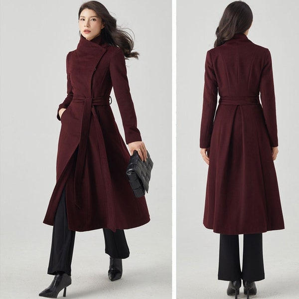 Wool Coat Women, Long Wool Coat, Vintage Wool Coat, Wool Dress Coat, Plus Size Wool Coat, Asymmetrical Wool  Coat, Ylistyle C3564