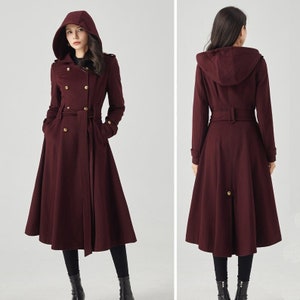 Double Breasted Wool Coat, Hooded Coat, Long Wool Coat Women, Warm Winter Coat, Casual Coat, Elegant Coat, Womens Coat, Handmade Coat C3569