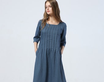 Pinafore Dress womens dress linen dress blue dress summer | Etsy