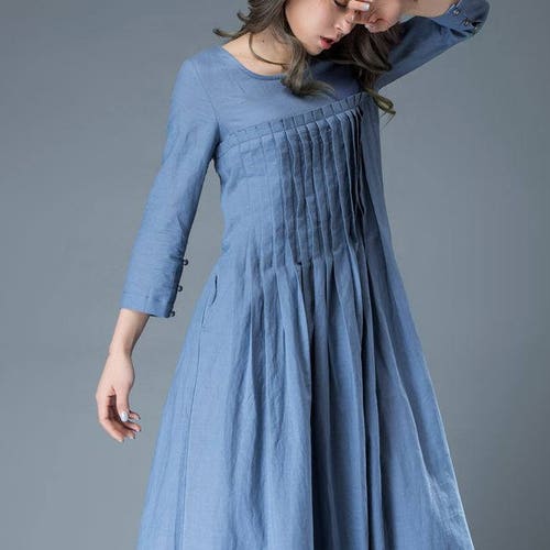 Linen Dress for Women Maxi Dress Pockets Linen Dress Long | Etsy