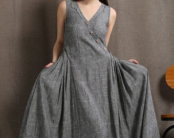 Linen dress, Linen Maxi dress for women, womens dresses, sleeveless Linen dress, Linen dress pocket, Summer dress long, Oversized dress C418