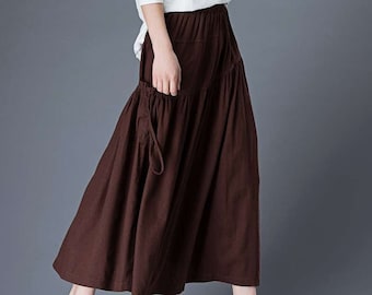 Midi Linen skirt, casual Linen skirt, Plus size Linen skirt, long Linen skirt, Brown linen skirt, womens Linen skirt, Handmade skirt C856