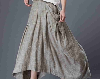 Linen skirt, maxi skirts, skirts for women, Linen maxi skirt, Long linen skirt, Asymmetrical skirt with pockets, Custom skirt C871