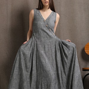 Linen dress, Linen Maxi dress for women, womens dresses, sleeveless Linen dress, Linen dress pocket, Summer dress long, Oversized dress C418