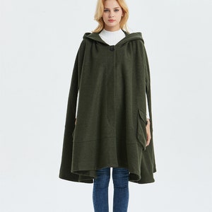 Green Winter Wool Cloak With Hood Women, Long Hooded Wool Cape Coat ...