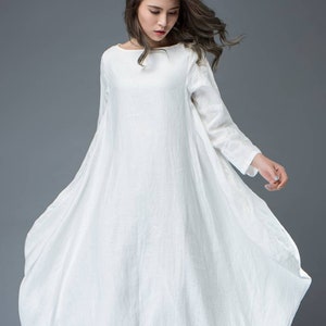 Long Linen Maxi Dress, Long Sleeve Linen Dress, White Dress Women ...