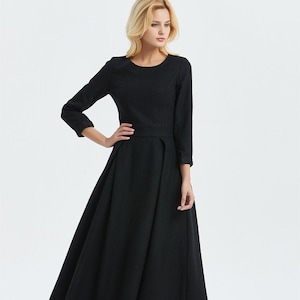 Black wool dress, Long wool dress, winter dress, womens dress, warm dress, handmade dress, black dress, fitted dress, pleated dress C1335