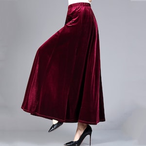 Red Retro maxi velvet skirt, High waisted velvet skirt, Plus size skirt, 1970s velvet skirt, Elegant velvet long skirt women, Ylistyle C3066