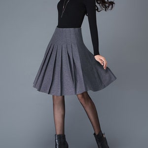 Wool skirt, Wool Midi skirt in green, pleated wool skirt, High waist wool skirt, winter skirt women, womens skirts, Short wool skirt C1031 C2-Dark gray