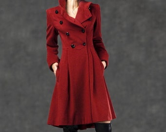 red wool swing coat