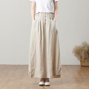 Linen Skirt, Maxi linen Skirt, High Waist Skirt, Skirt with pocket, Long Linen Skirt, Casual Skirt, Pleated Linen Skirt, Ylistyle C3211
