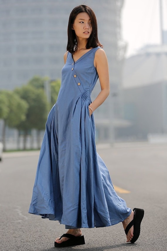 未使用タグ付き】MADISON BLUE DRESS VEST LINEN Blue Linen Dress