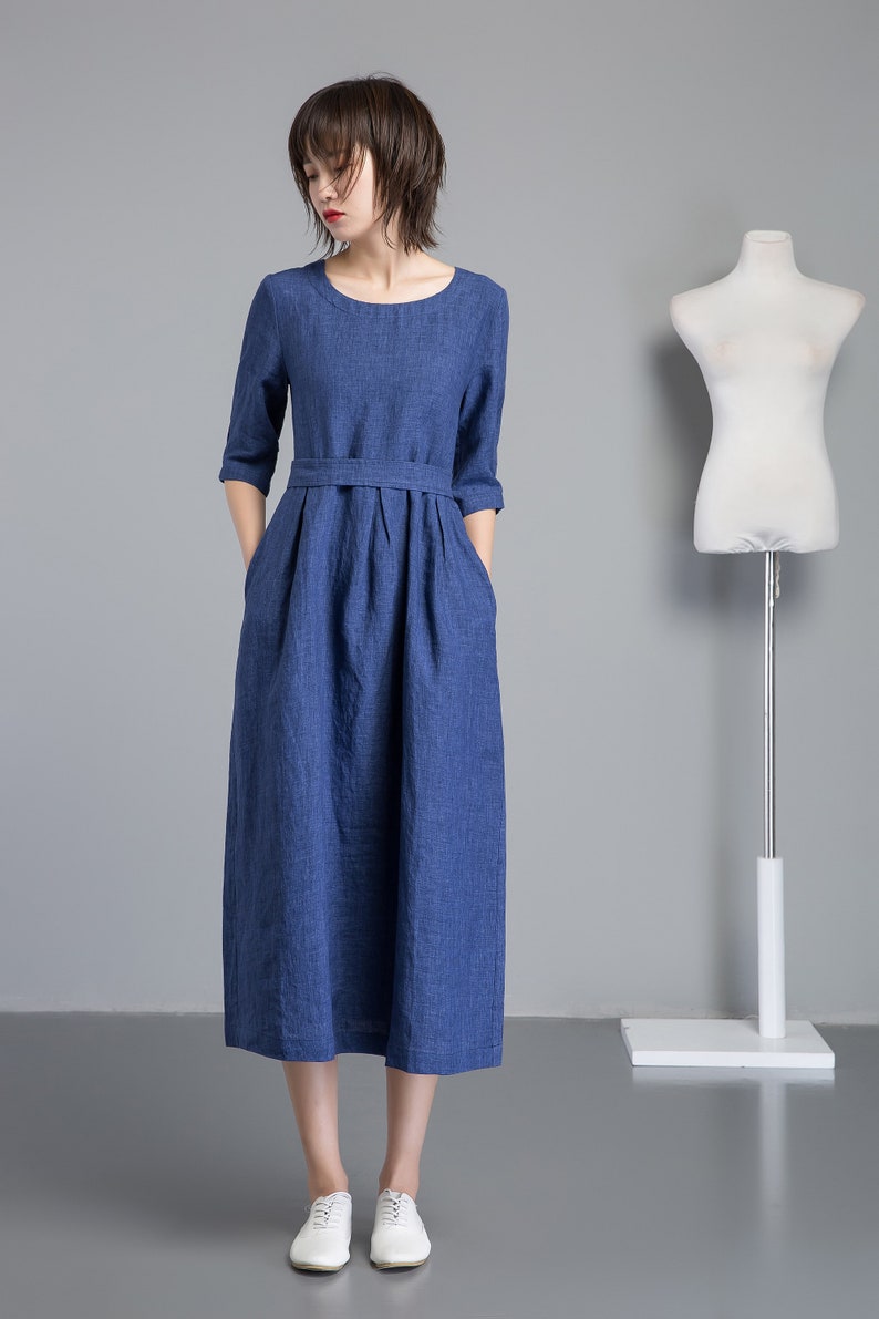 Linen Maxi Dress Blue Linen Dress Plus Size Dress Womens - Etsy