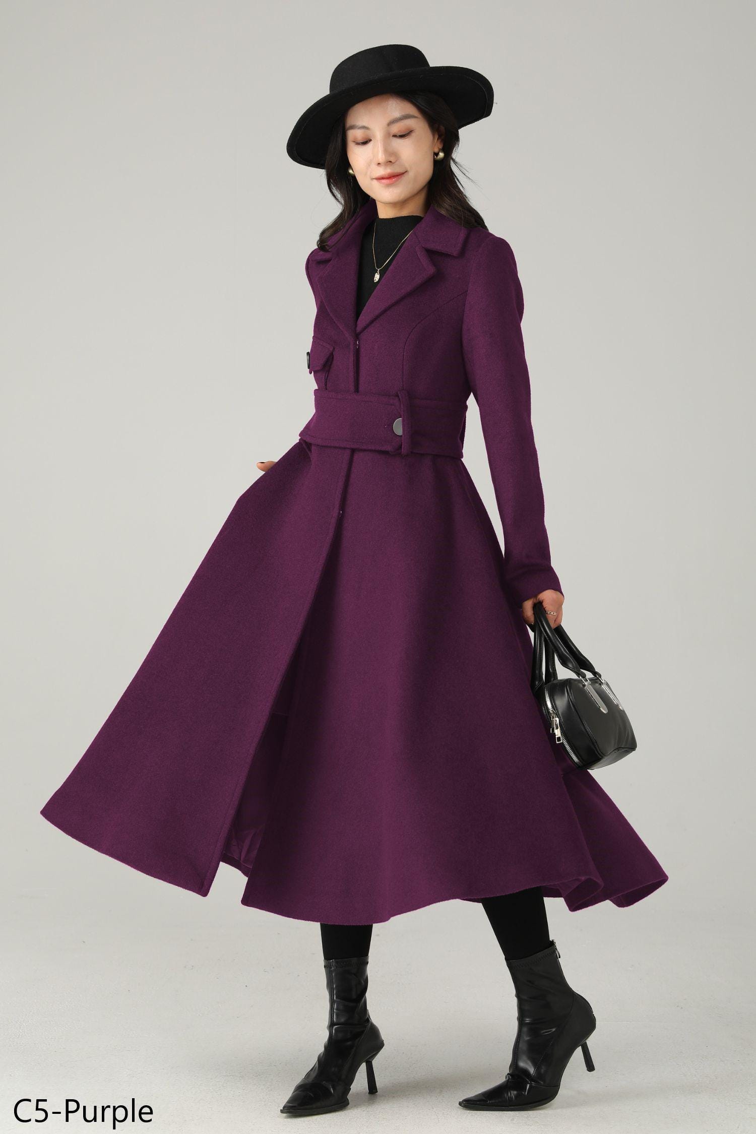 Brown Wool Coat: Women's Tailored Belted A-line Winter Overcoat