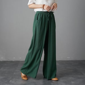 Women's Wide Leg Linen Pants Casual Lounge Pants Elastic - Etsy