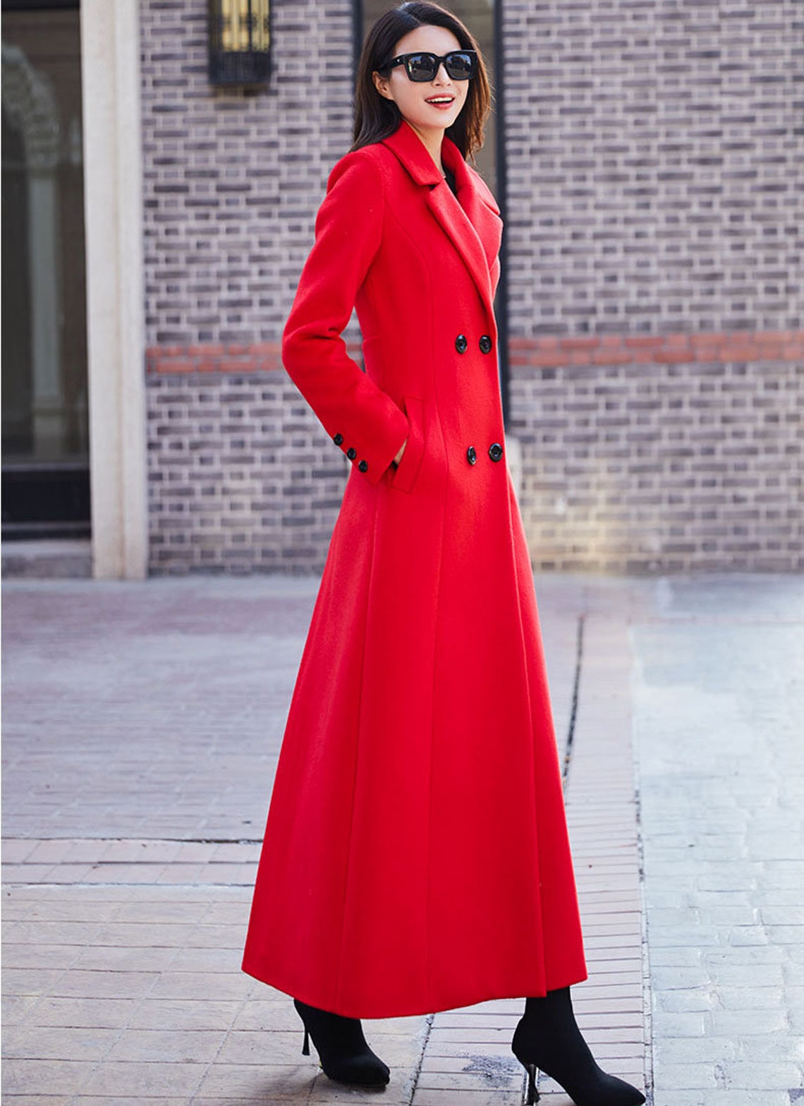 Red Wool Coat Long Wool Coat Double-breasted Wool Coat | Etsy