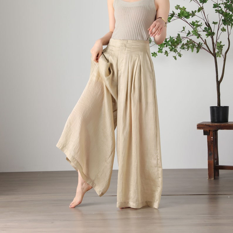 Women's Summer Wide Leg Linen Pants, Loose Linen Pants, Casual Linen Pants, Plus Size Pants, Tencel Flax Pants, Custom Pants, Ylistyle C3255 image 8