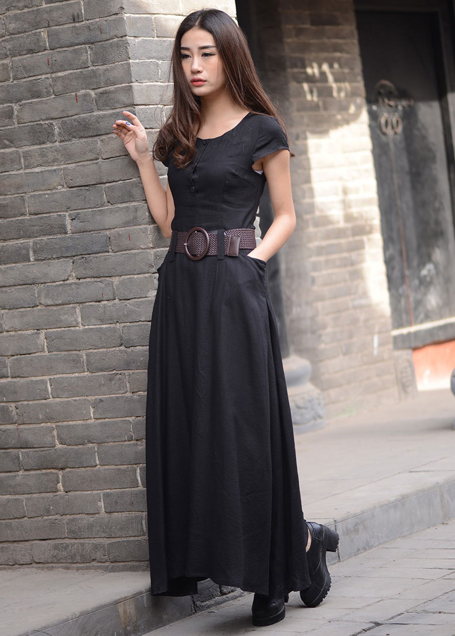 Maxi Linen Dress Black Dress Long Linen Dress Womens - Etsy