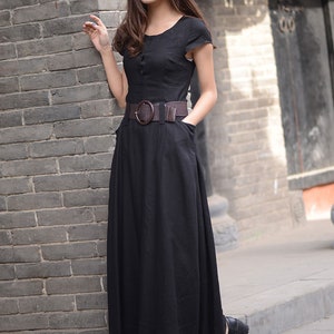 Maxi Linen Dress Black Dress Long Linen Dress Womens - Etsy