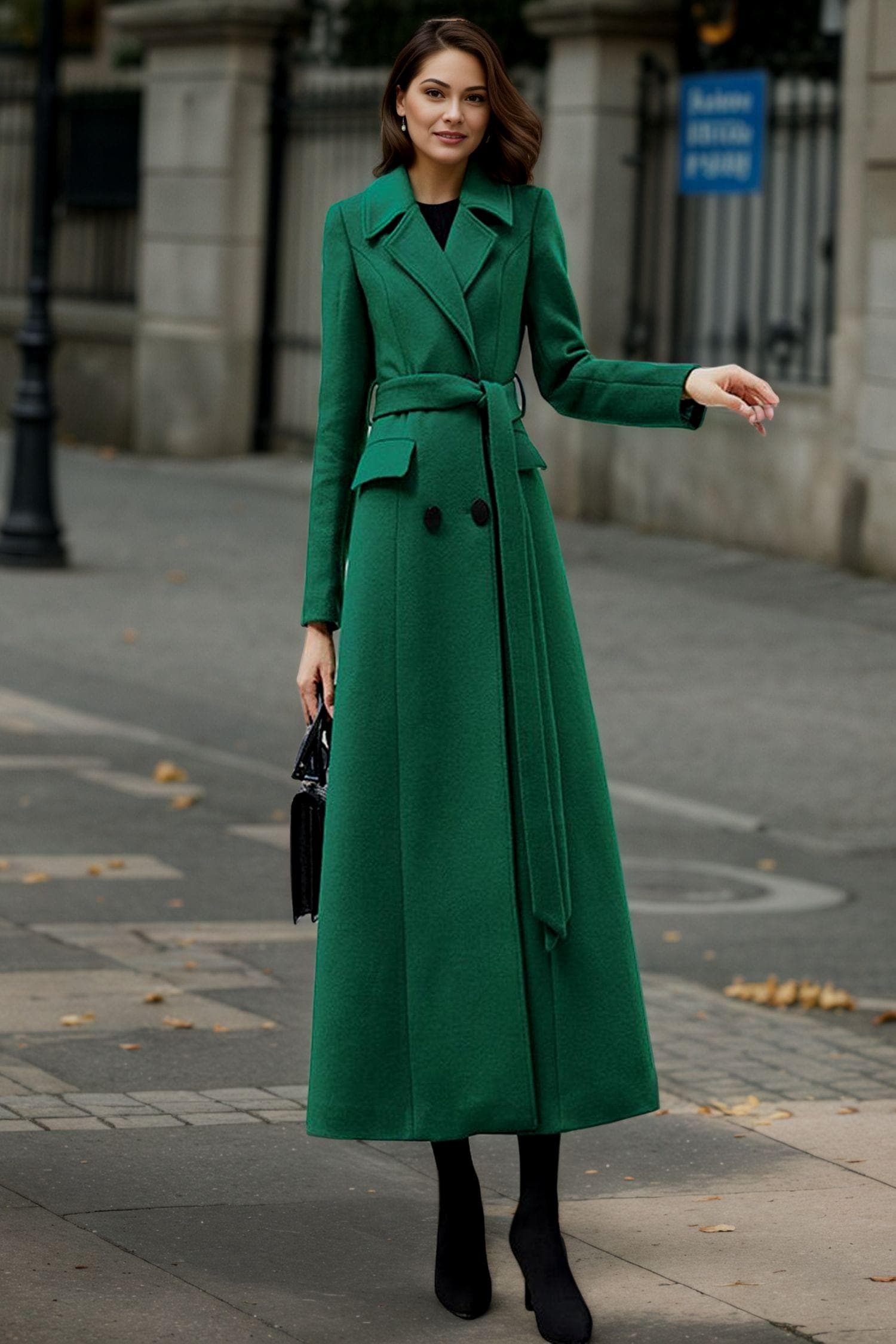 美品　kirov　DOUBLE BELTS CHESTER COAT　緑　1　S Emerald Green Wool Coat, Long Wool Coat, Double-breasted Wool Coat