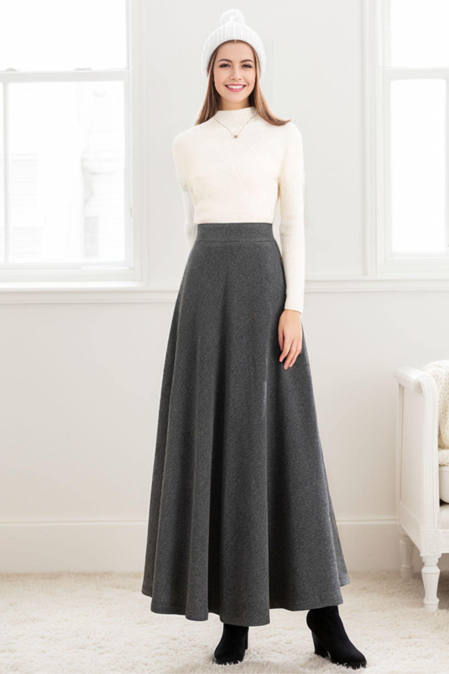 Beige Long Wool Skirt, A-line Maxi Wool Skirt, Wool Skirt Beige Long Wool Skirt, A-line Maxi Wool Skirt, Wool Skirt