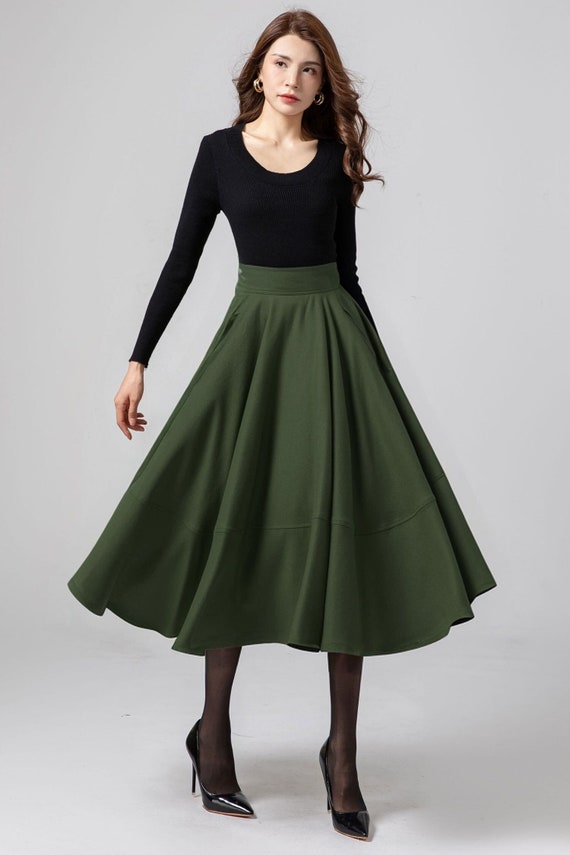 Jupe midi en laine Jupe trapeze Jupe en laine femme Jupe taille haute en laine Jupe d hiver en laine avec poches Jupe plissee Ylistyle C3581 Etsy France