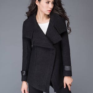Asymmetrical Wool Coat in Black, Winter Coat Women, Wool Coat, High ...