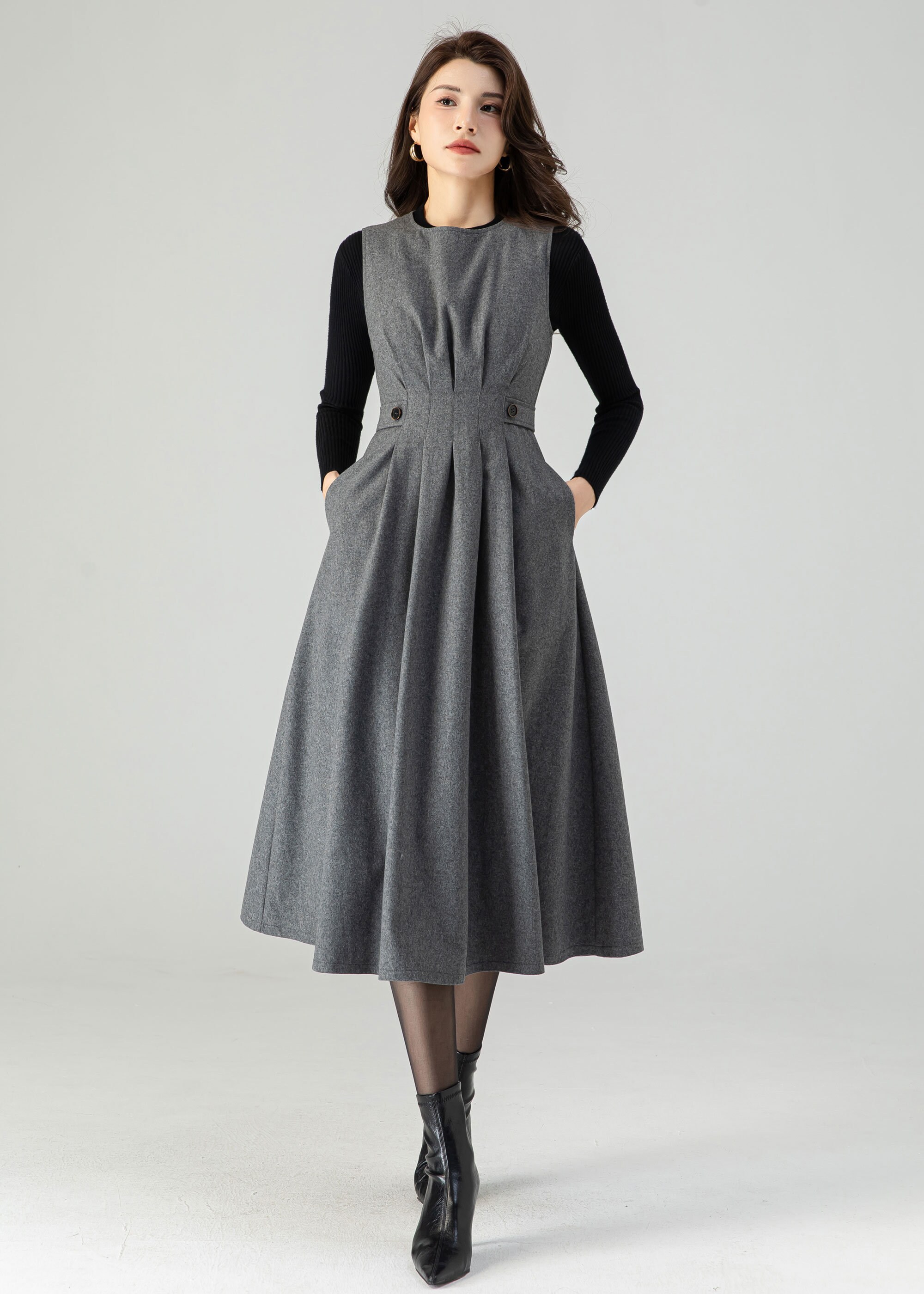 Frill bolero pleats dress グレー Pleated Frill Halter Neck Midi Dress – JardinVue
