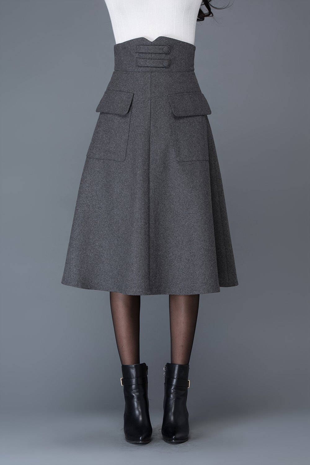 High waisted Wool skirt In gray Midi skirt winter skirts | Etsy