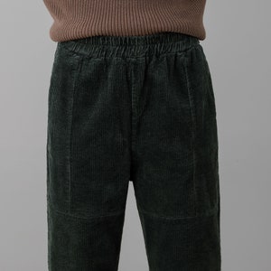 Green Corduroy Pants Women, High Waisted Pants, Loose Fit Corduroy Slacks, Elastic Waist Pants with Pocket, Plus Size Pants Ylistyle C2555 image 6