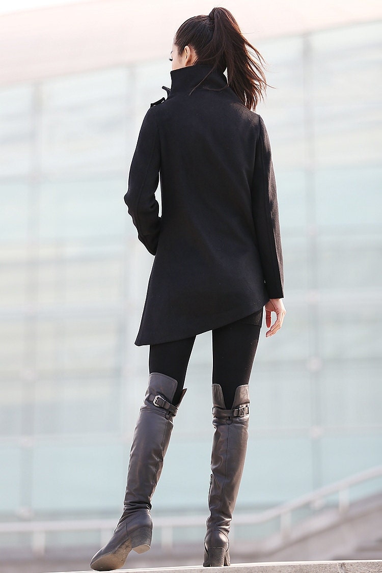 Black Coat, Wool Coat, Winter Coat, Woman Coat, Asymmetrical Black Coat, Wool Coat, Winter Coat, Woman Coat, Asymmetrical