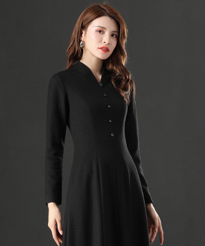 Women Vintage Inspired Black Wool Dress, A Line Wool Dress, Peter Pan Collar  Wool Maxi Dress, Winter Dress Women, Long Wool Dress C1880 -  Canada
