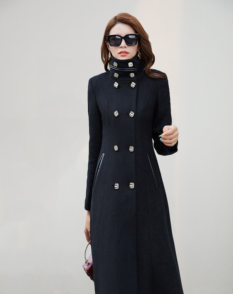 Black wool coat long wool coat Doublebreasted wool coat Etsy